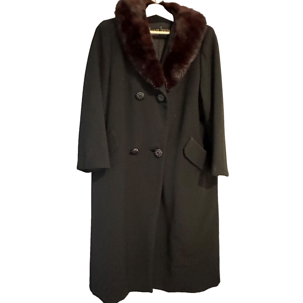 Vintage 1960's Black Faille Bonwit Teller Cocktail Swing Coat with Mink Collar